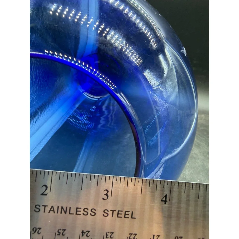 Cobalt Blue Hand Blown Art Glass Teardrop Vase Polished Pontil 13.5 Inch